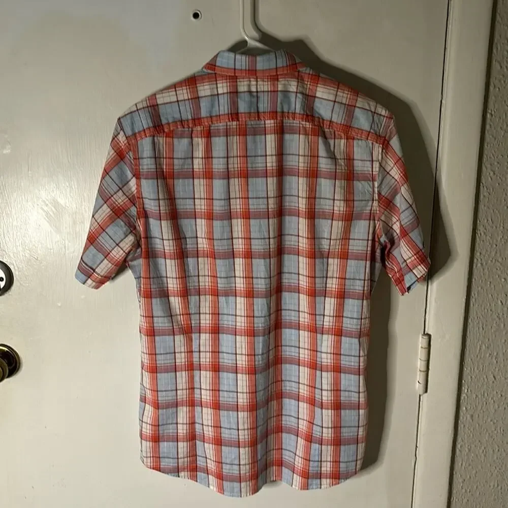 Banana Republic Plaid Blue/Orange Short Sleeve Top S Preppy Casual Academia Twee